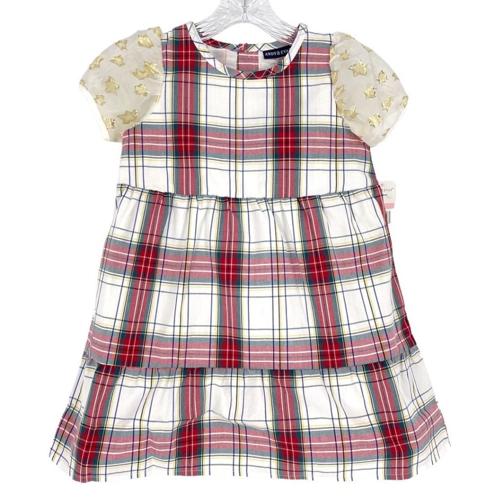 Andy & Evan Plaid Tiered Dress Puff Sleeves NWT Sz 6Y
